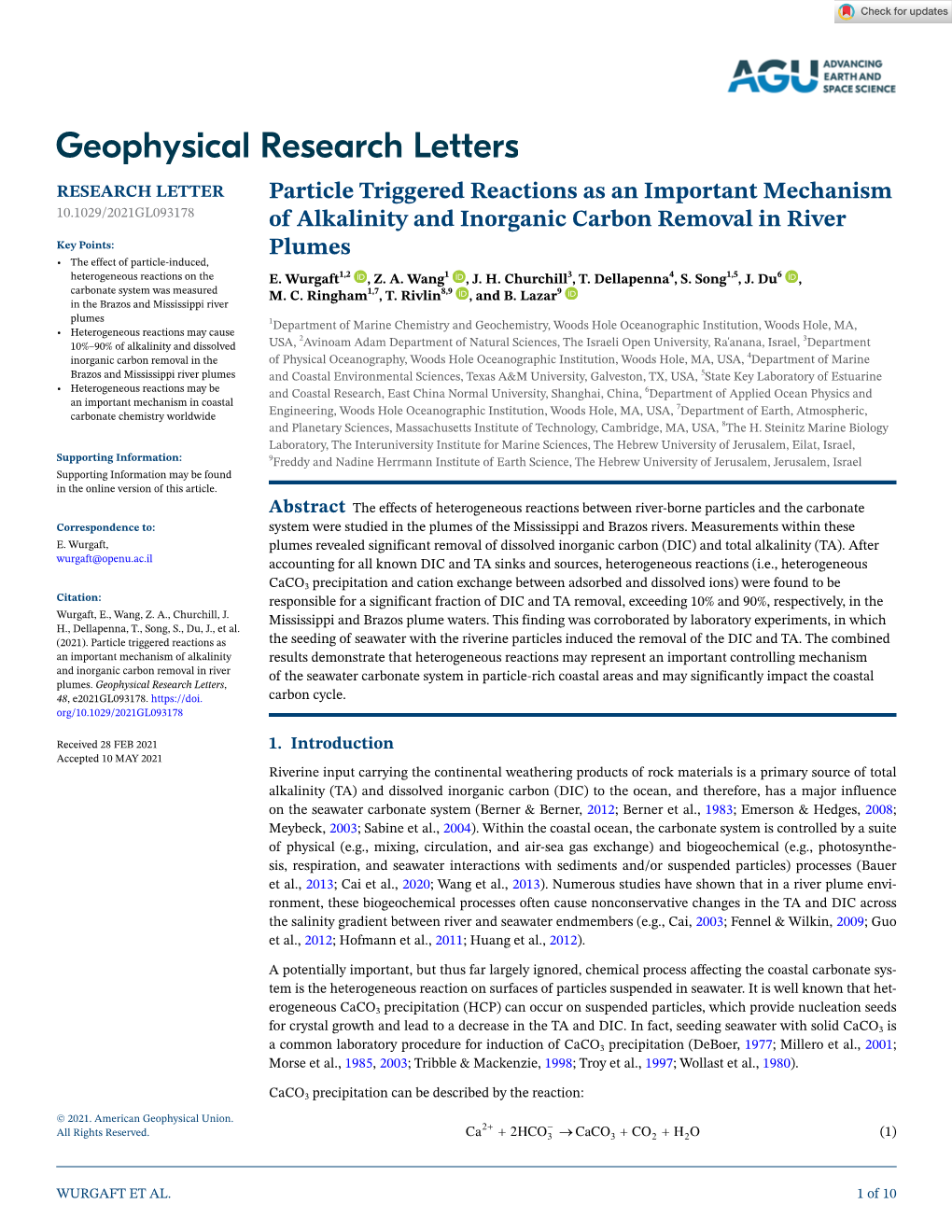 Particle Triggered Reactions As an Important Mechanism of Alkalinity