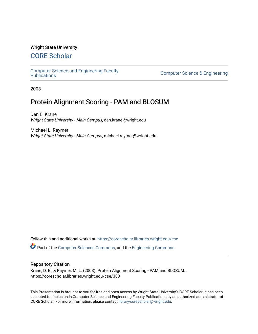 Protein Alignment Scoring - PAM and BLOSUM