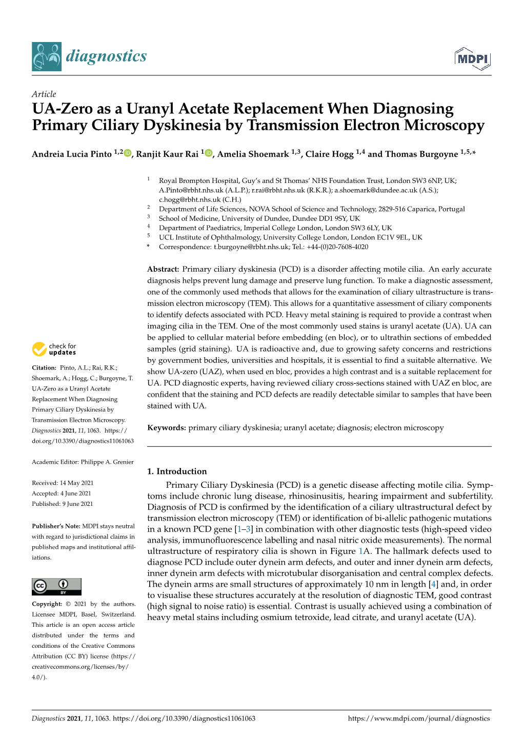 UA-Zero As a Uranyl Acetate Replacement When Diagnosing Primary Ciliary Dyskinesia by Transmission Electron Microscopy