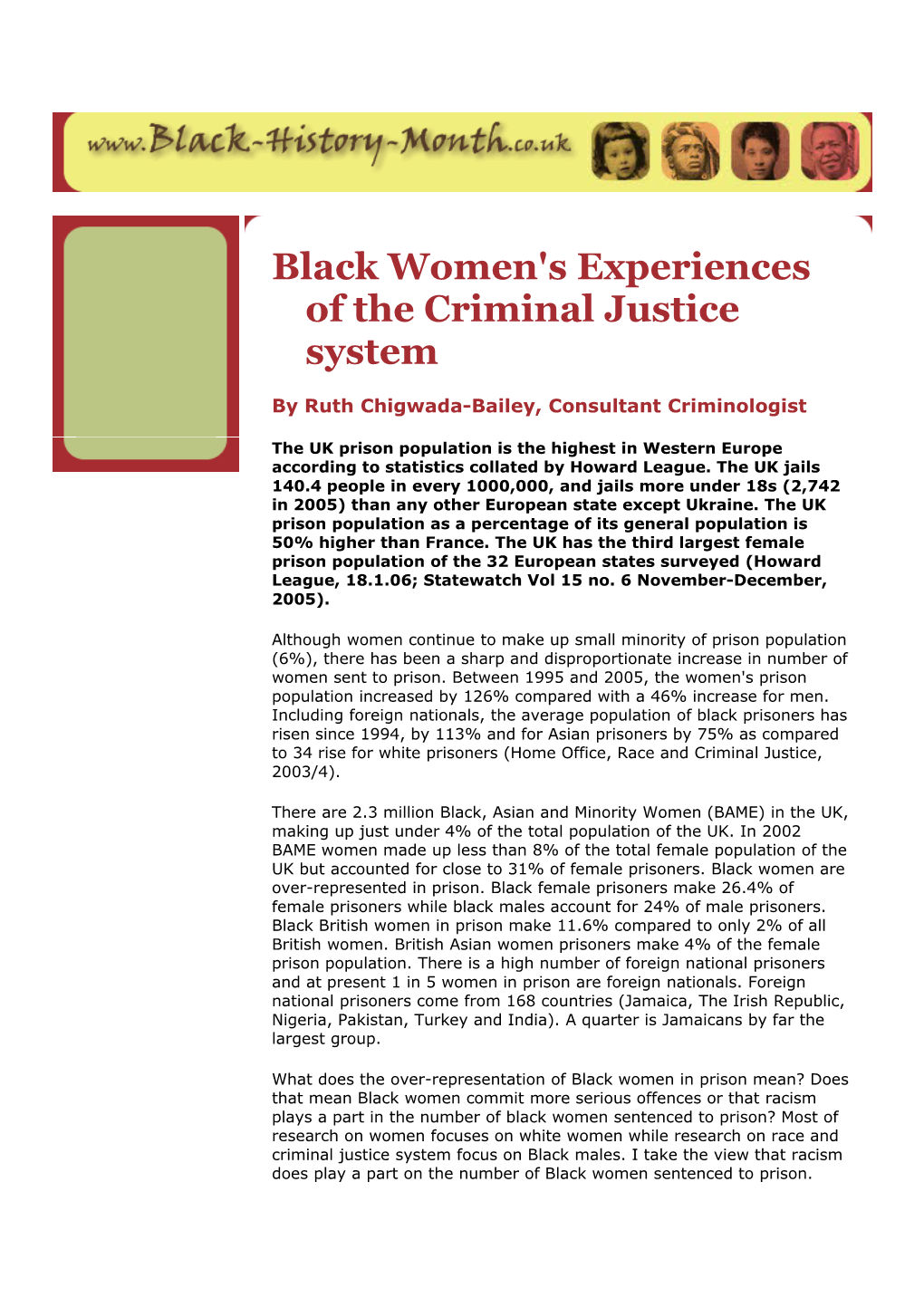 Black Women's Experiences of the Criminal Justice System
