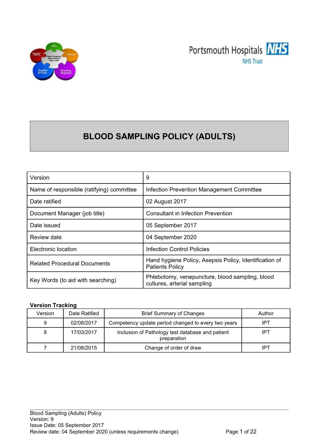 Blood Sampling Policy (Adults)