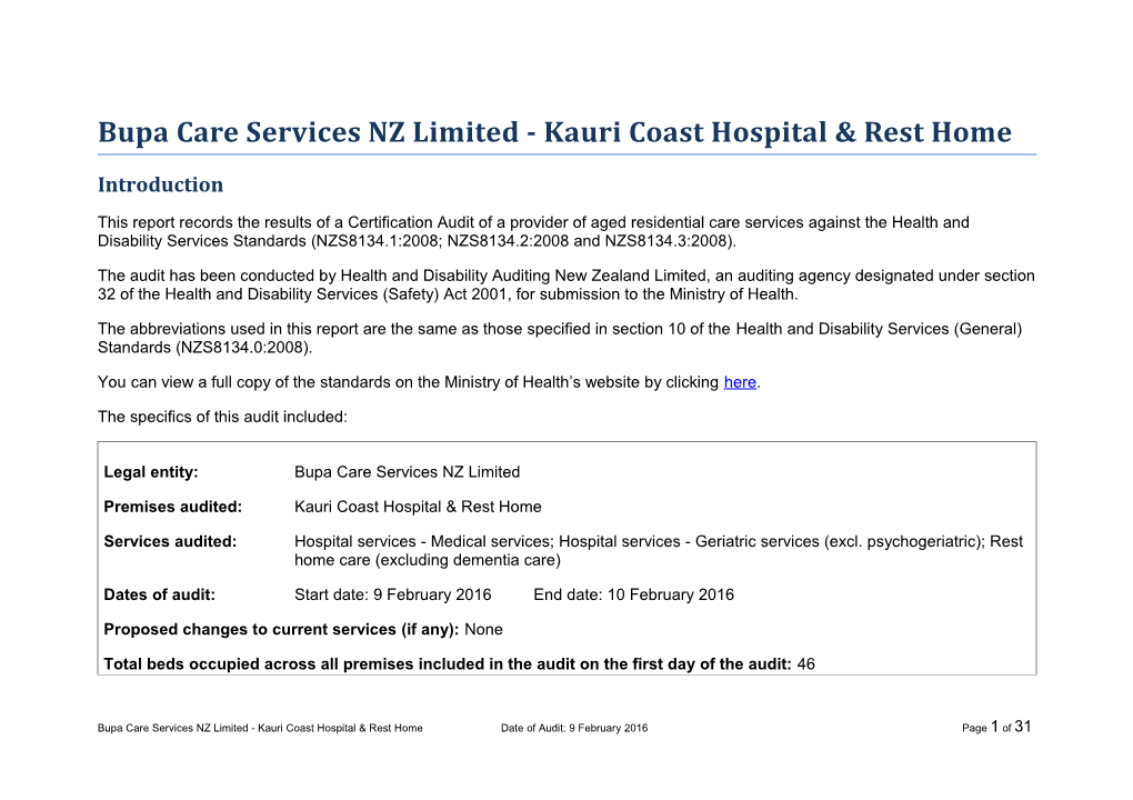 Bupa Care Services NZ Limited - Kauri Coast Hospital & Rest Home