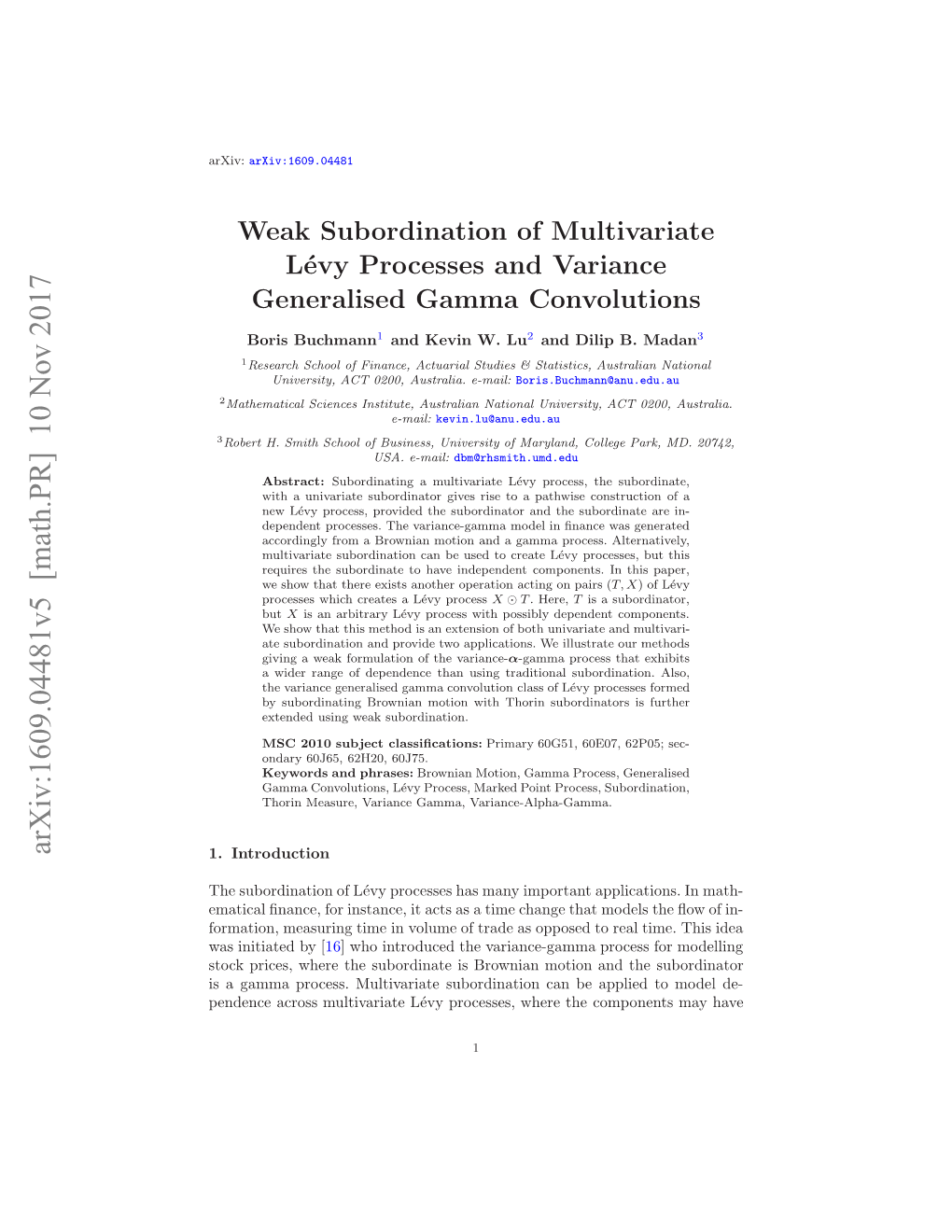 Weak Subordination of Multivariate Lévy Processes and Variance