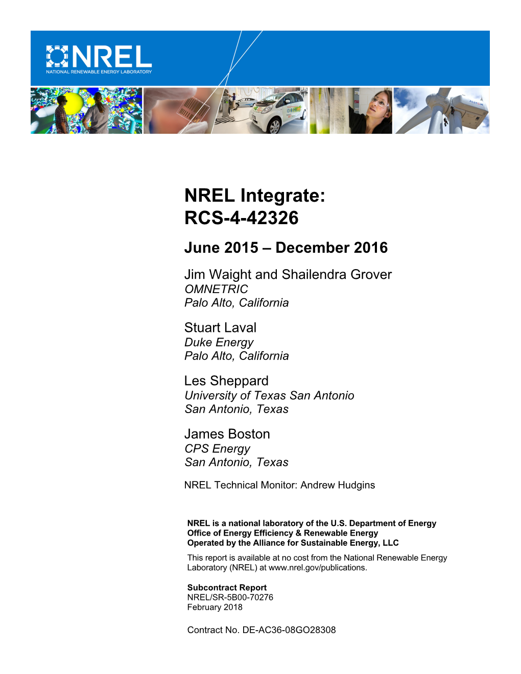 NREL Integrate: RCS-4-42326