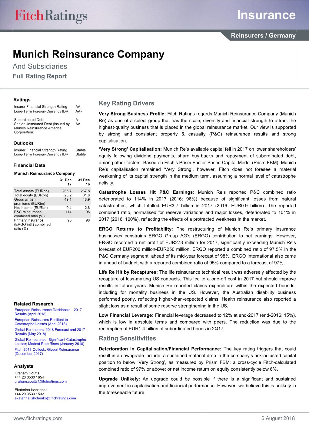 Munich Reinsurance Company and Subsidiaries Full Rating Report