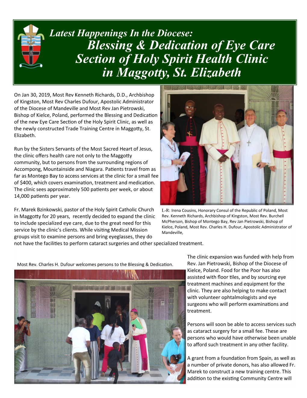 Blessing & Dedication of Eye Care Section of Holy Spirit Health Clinic