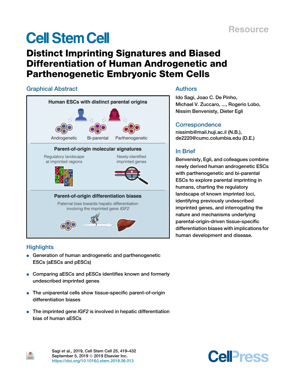 Distinct Imprinting Signatures and Biased Differentiation of Human Androgenetic and Parthenogenetic Embryonic Stem Cells