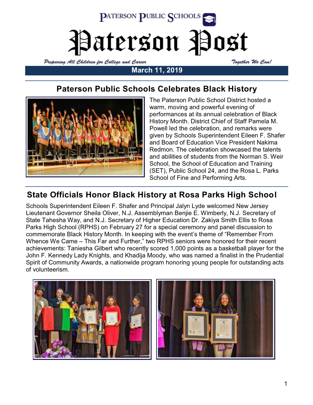 Paterson Public Schools Celebrates Black History State Officials Honor Black History at Rosa Parks High Schoo L