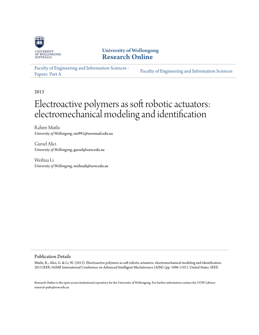 Electroactive Polymers As Soft Robotic Actuators: Electromechanical Modeling and Identification