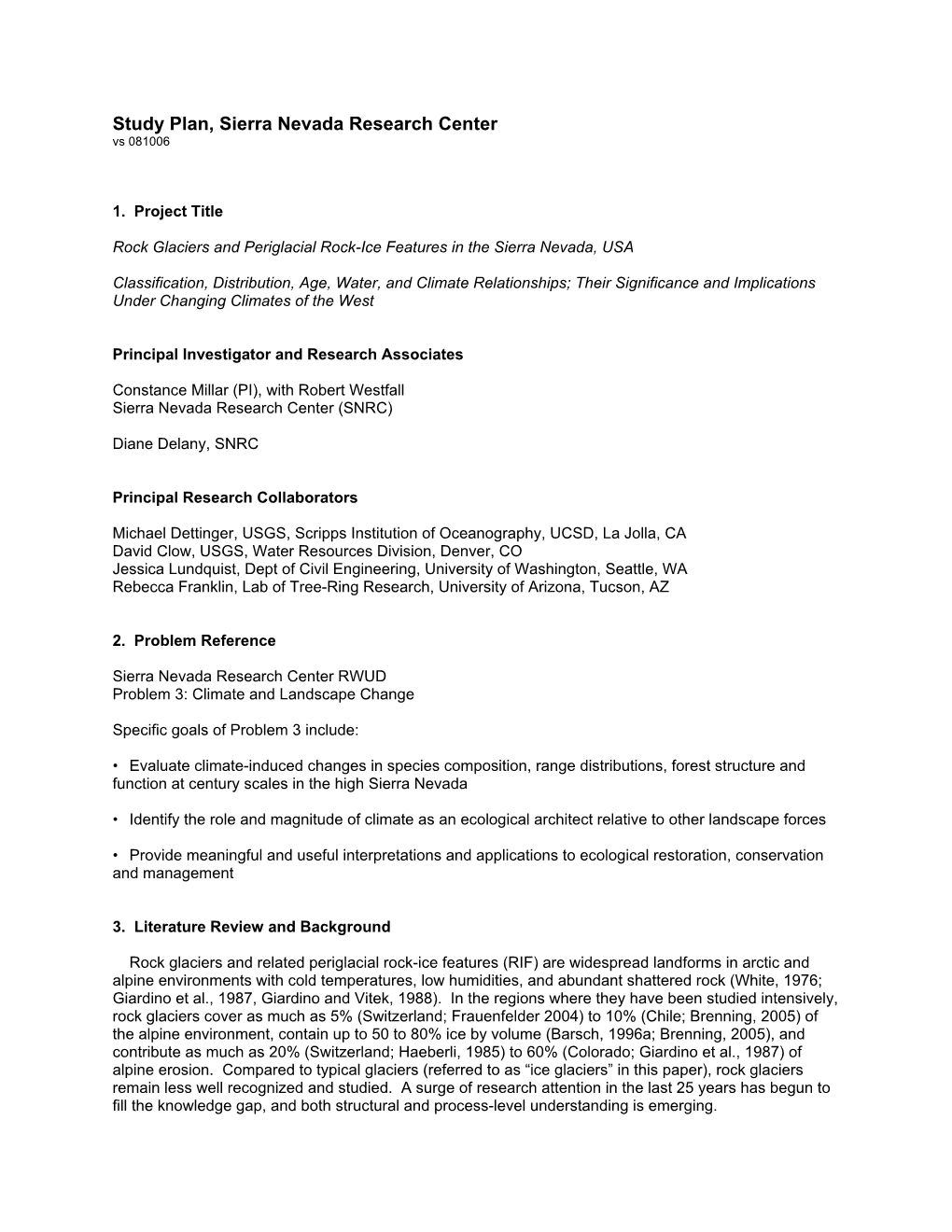 Study Plan, Sierra Nevada Research Center Vs 081006