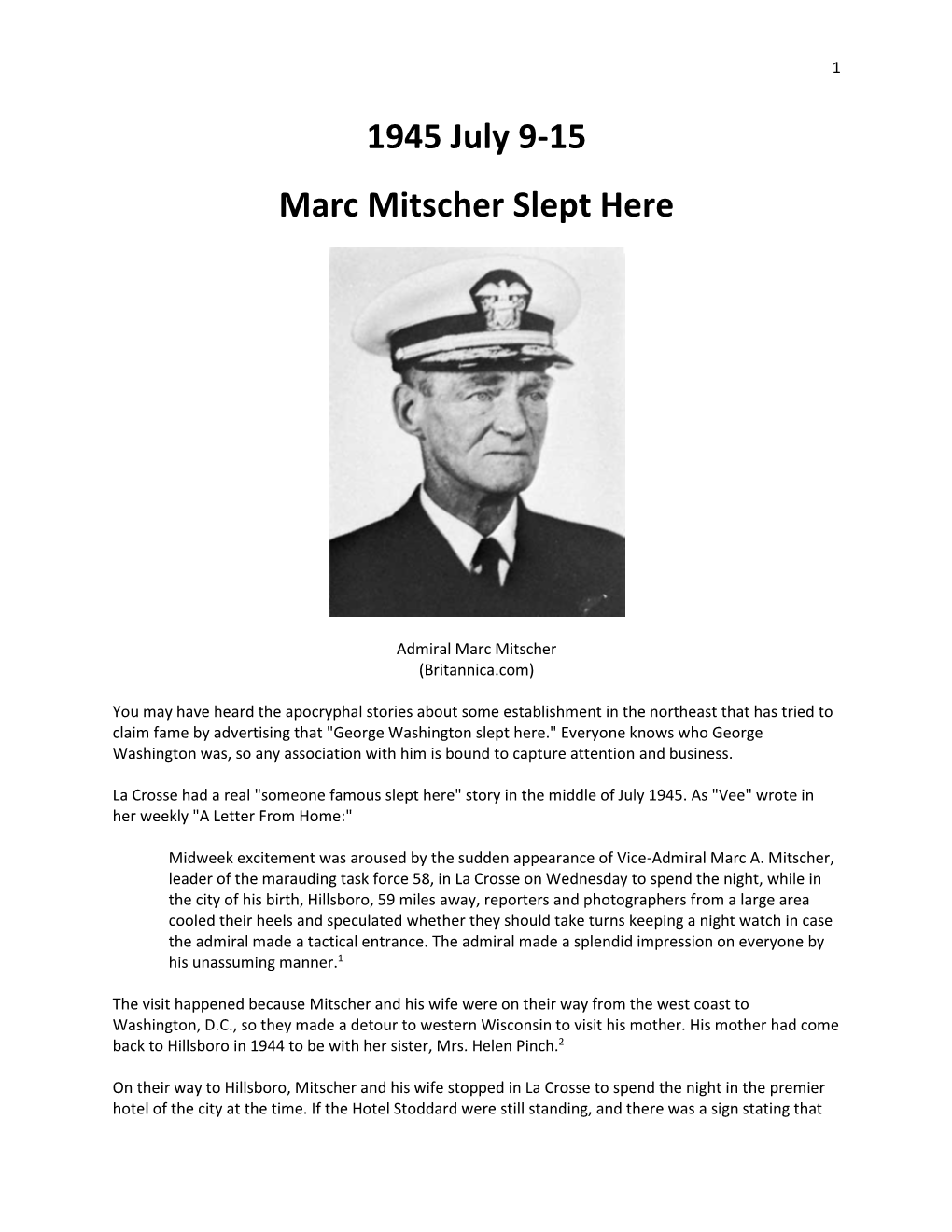 1945 July 9-15 Marc Mitscher Slept Here