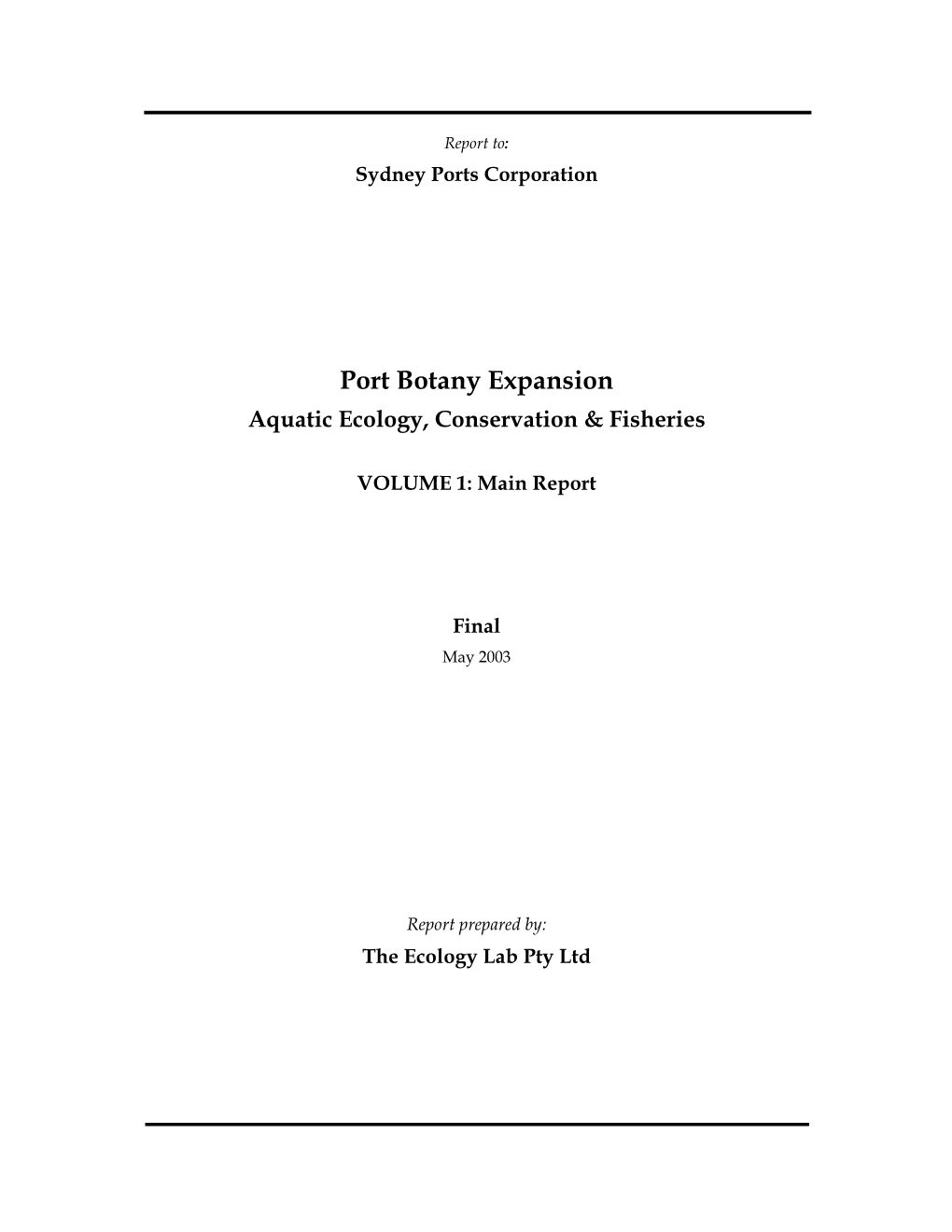 Port Botany Expansion Aquatic Ecology, Conservation & Fisheries