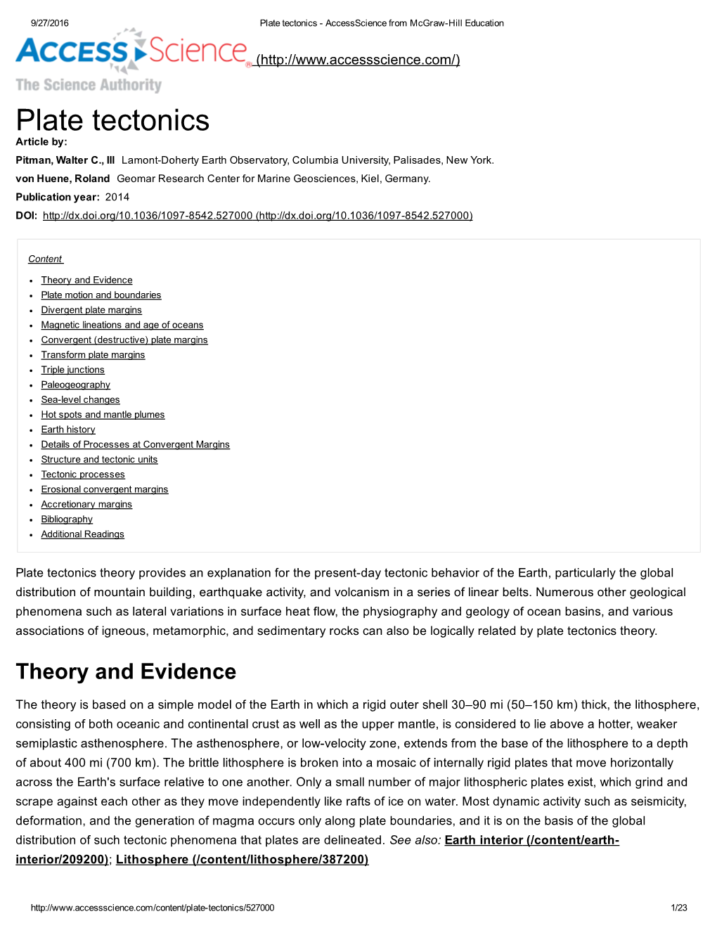 Plate Tectonics ­ Accessscience from Mcgraw­Hill Education