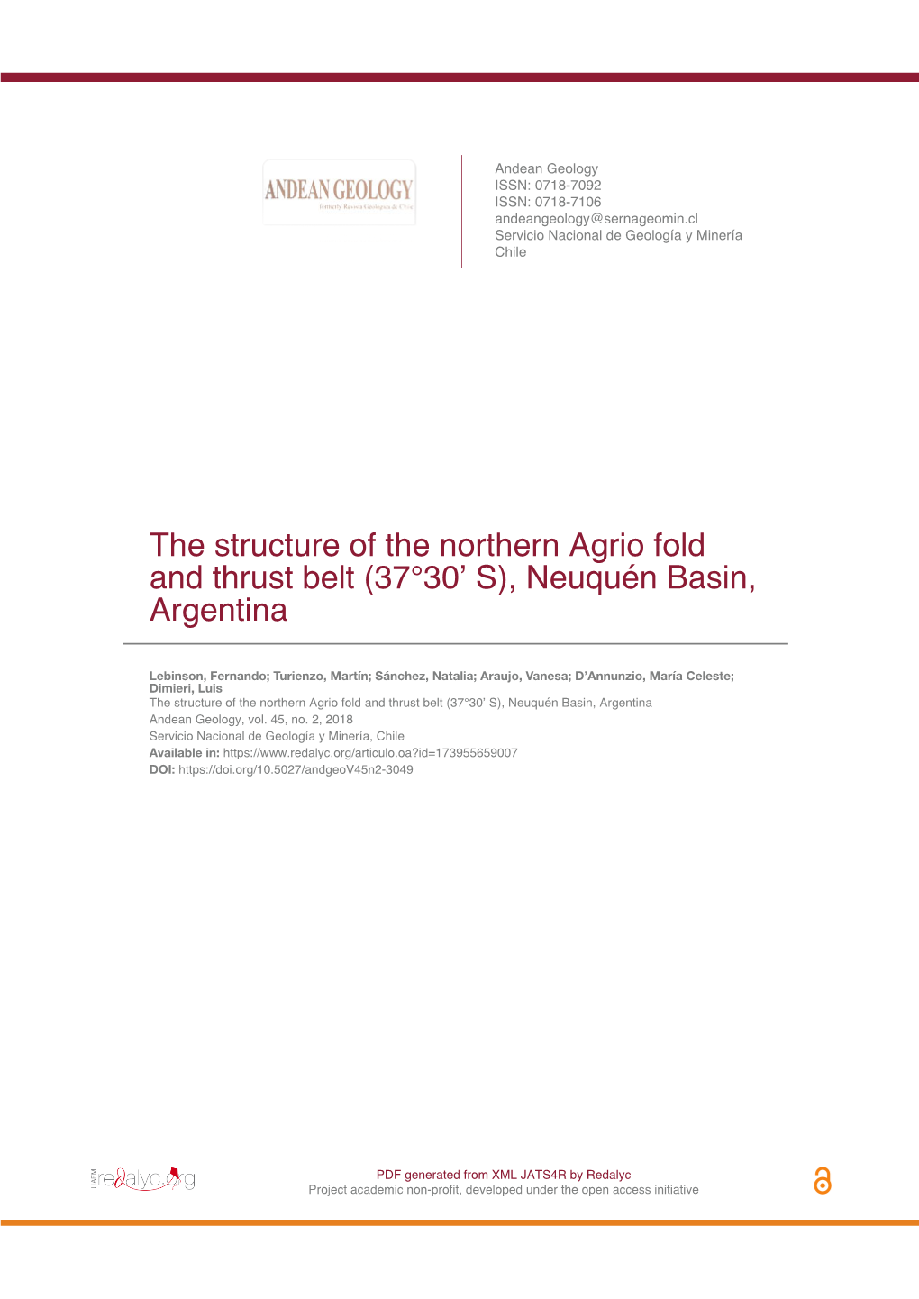 The Structure of the Northern Agrio Fold and Thrust Belt (37°30' S)