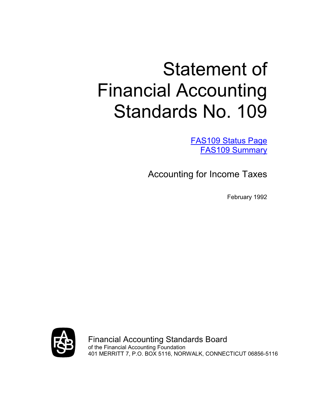 Statement of Financial Accounting Standards No. 109