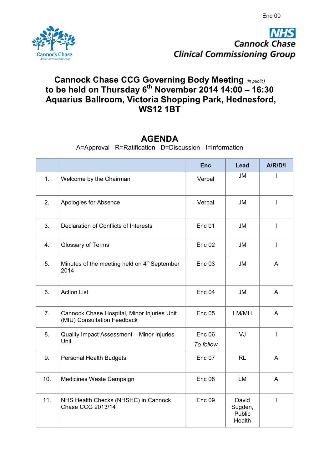 Cannock Chase CCG Governing Body Meeting (In Public)