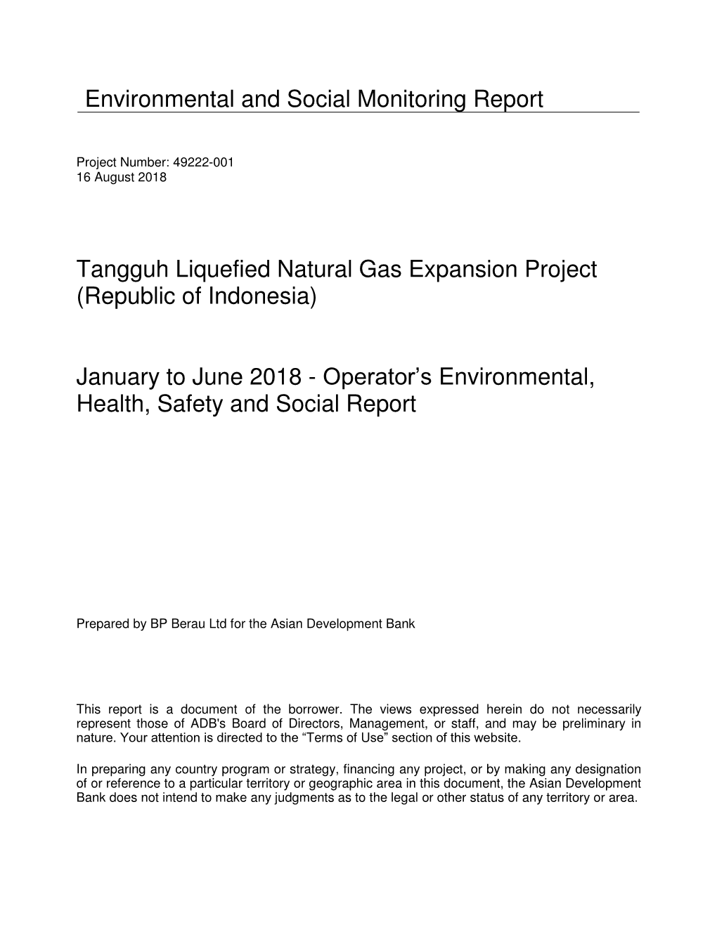 Tangguh Liquefied Natural Gas Expansion Project (Republic of Indonesia)