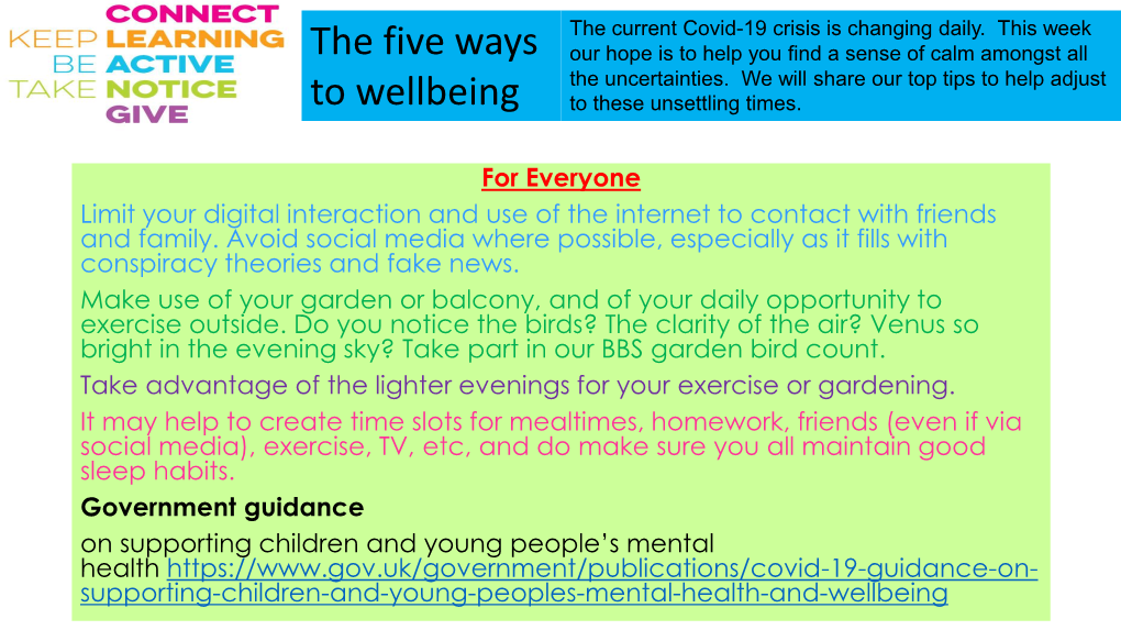 The Five Ways to Wellbeing