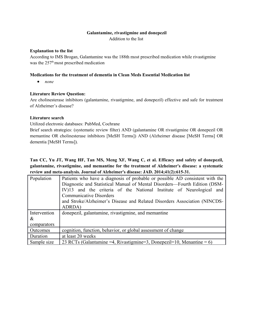 Galantamine, Rivastigmine and Donepezil