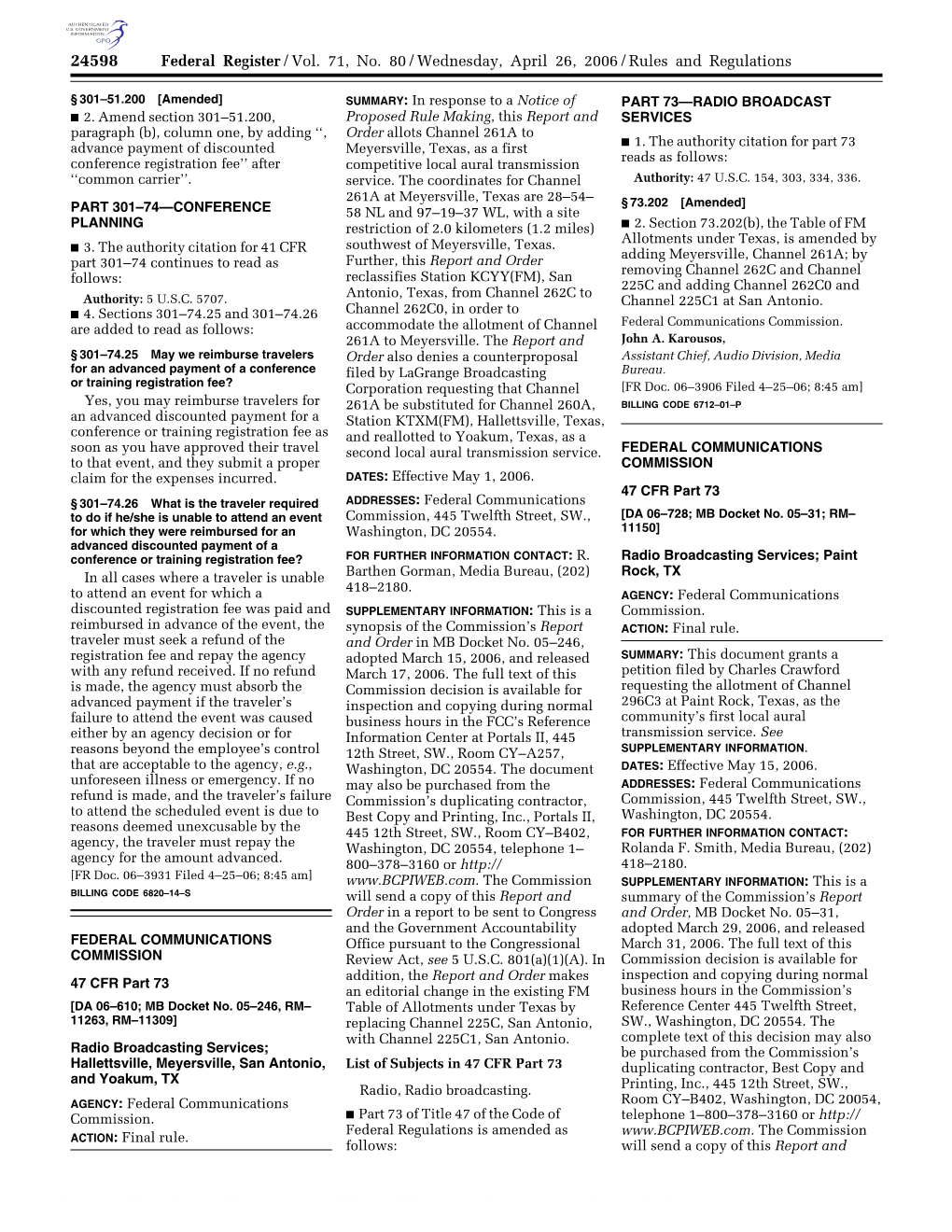 Federal Register/Vol. 71, No. 80/Wednesday, April 26, 2006/Rules and Regulations