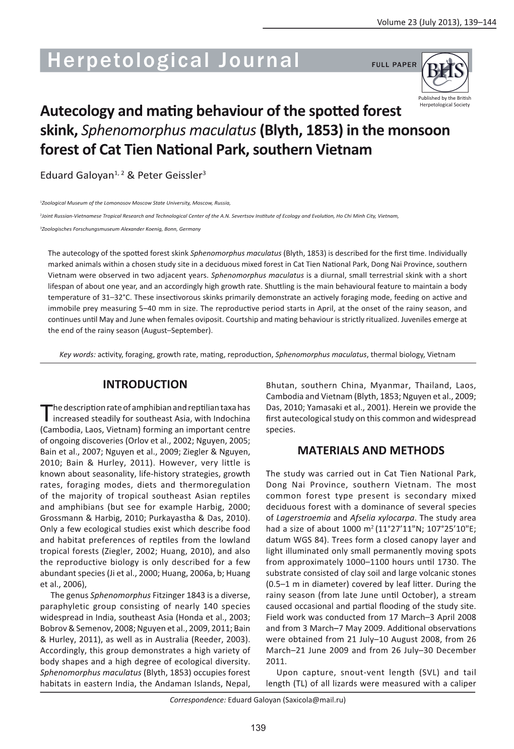 Autecology and Mating Behaviour of the Spotted Forest Skink