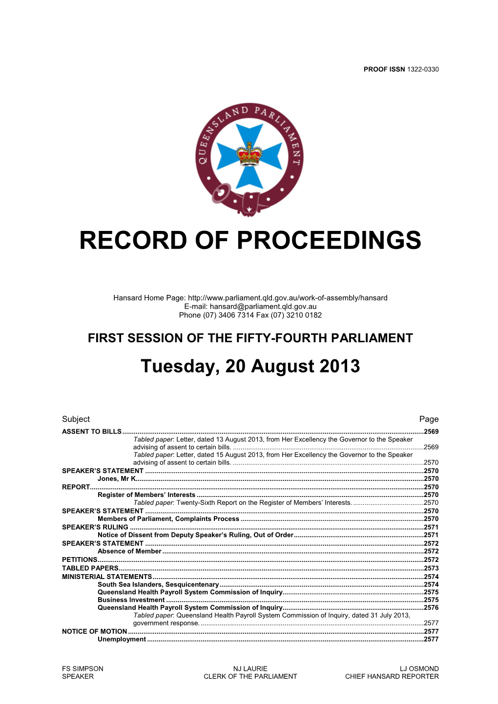 Transcript 20 August 2013