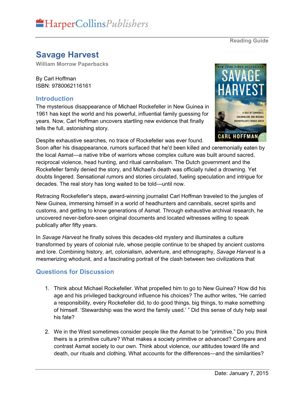 Savage Harvest William Morrow Paperbacks