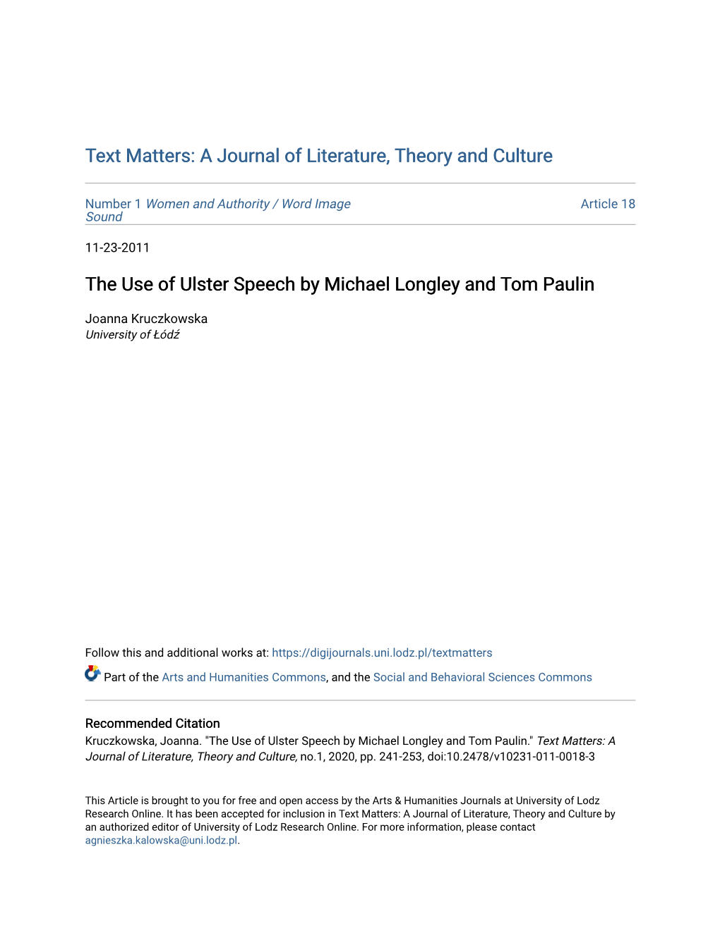 The Use of Ulster Speech by Michael Longley and Tom Paulin