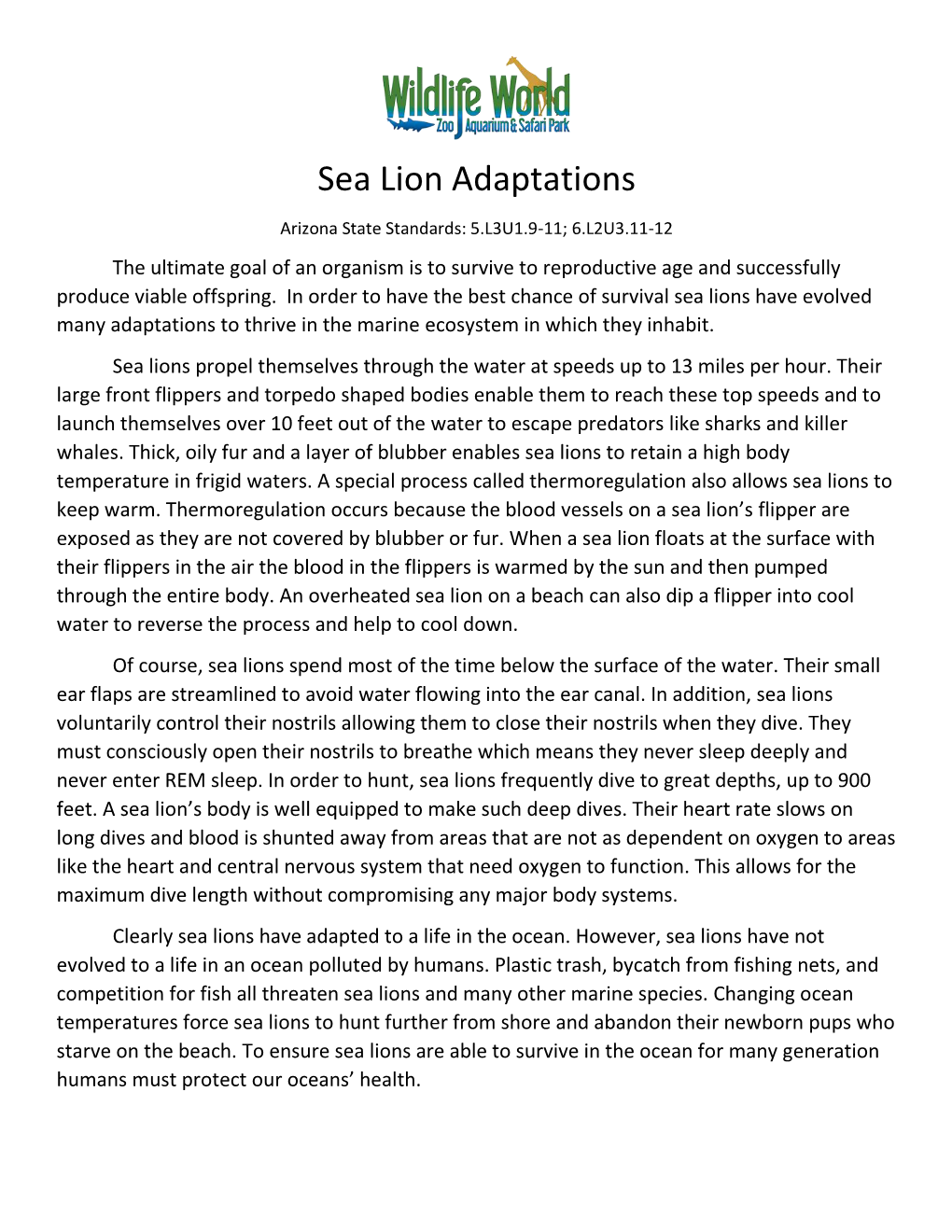 Sea Lion Adaptations
