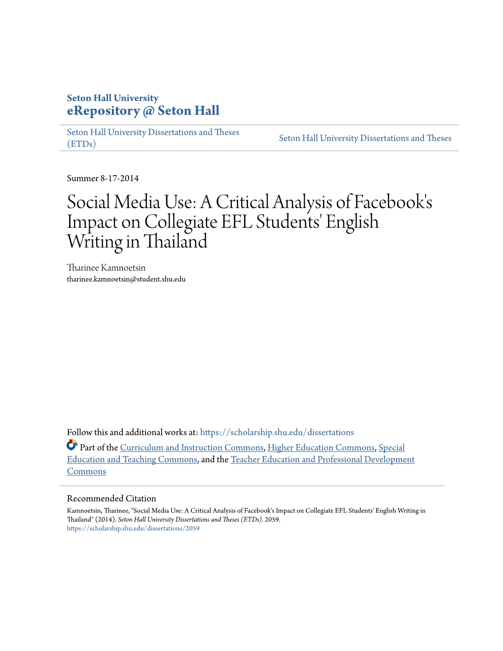 Social Media Use: a Critical Analysis of Facebook's Impact on Collegiate