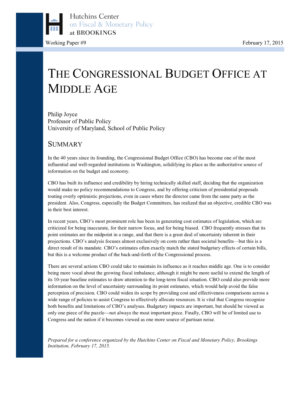 The Congressional Budget Office at Middle Age