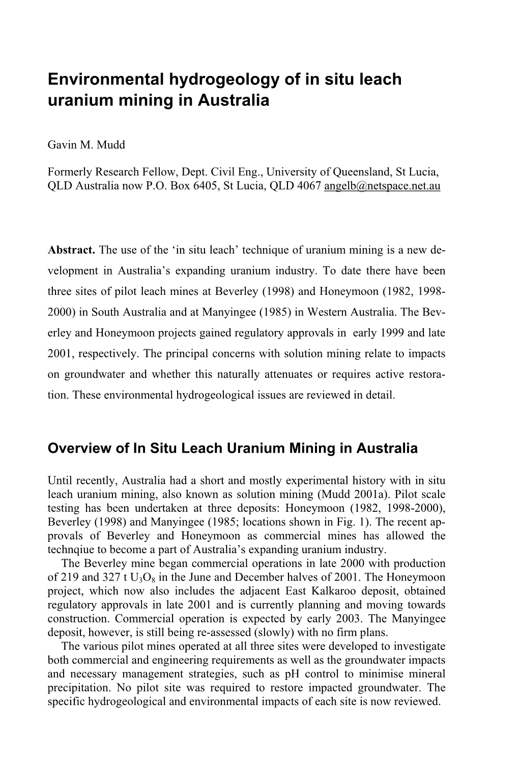Uranium in the Aquatic Environment – IMWA Symposium 2002
