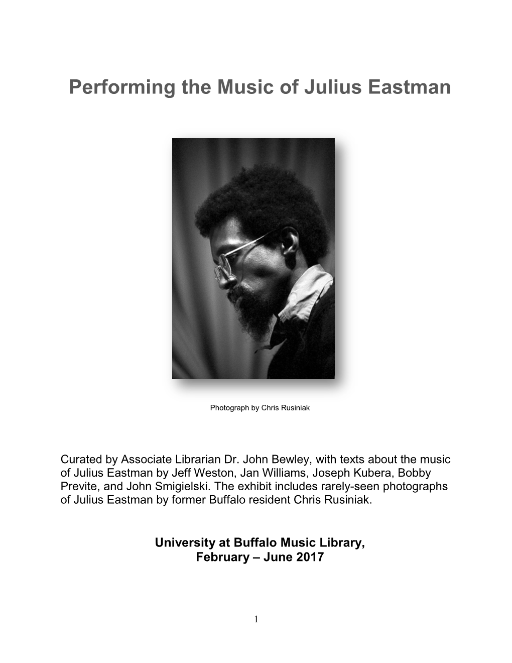 Performing the Music of Julius Eastman