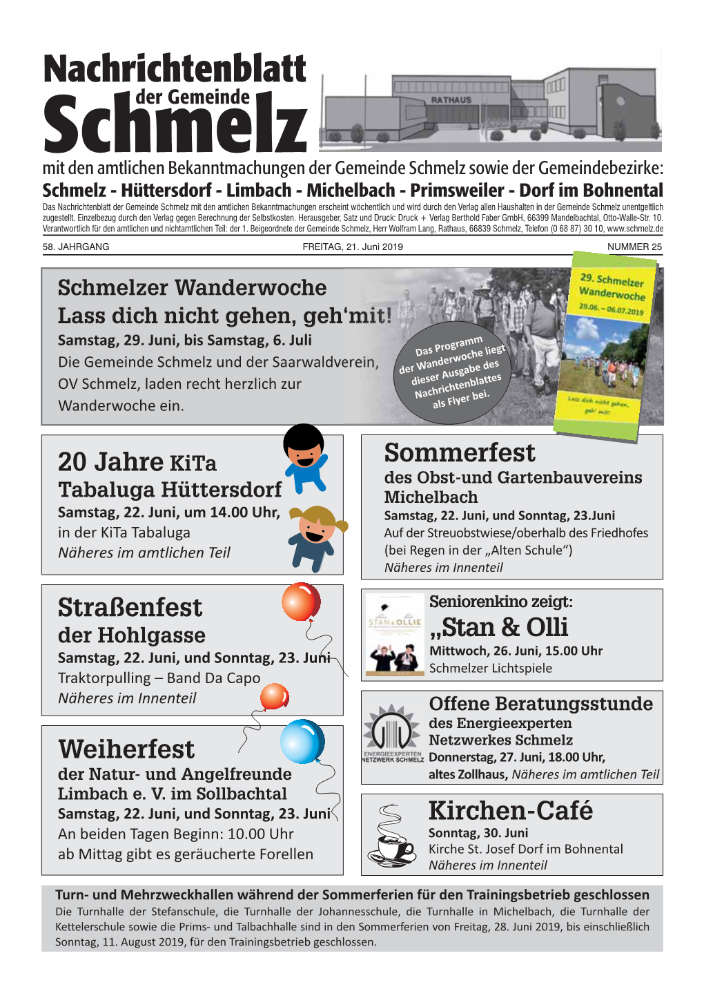 Freitag, 21. Juni 2019, Findet Um 20.00 Uhr in Der Alten Schule Der B 268 (21.12.2007) Michelbach Eine Sitzung Der CDU-Ortsratsfraktion Michelbach Statt