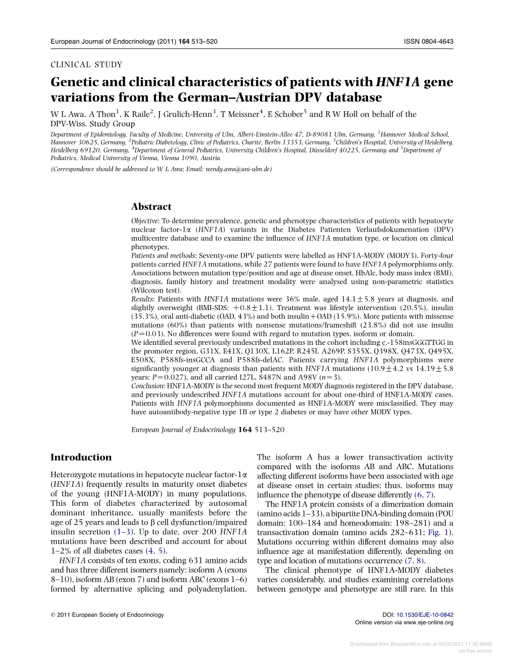 Genetic and Clinical Characteristics of Patients with HNF1A Gene Variations from the German–Austrian DPV Database