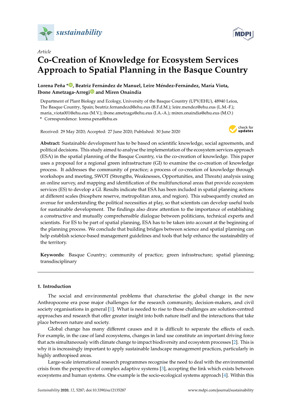 Co-Creation of Knowledge for Ecosystem Services Approach to Spatial Planning in the Basque Country