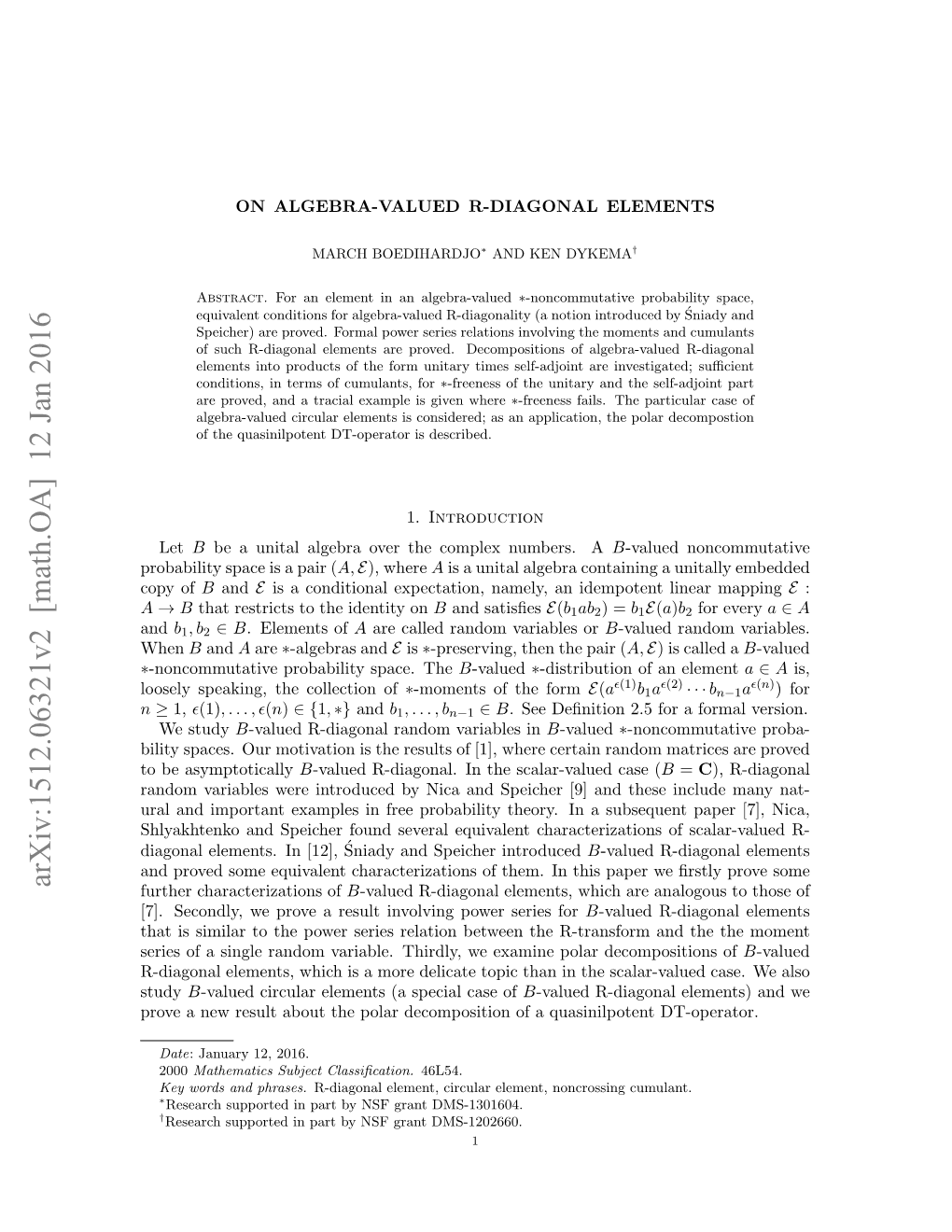 On Algebra-Valued R-Diagonal Elements