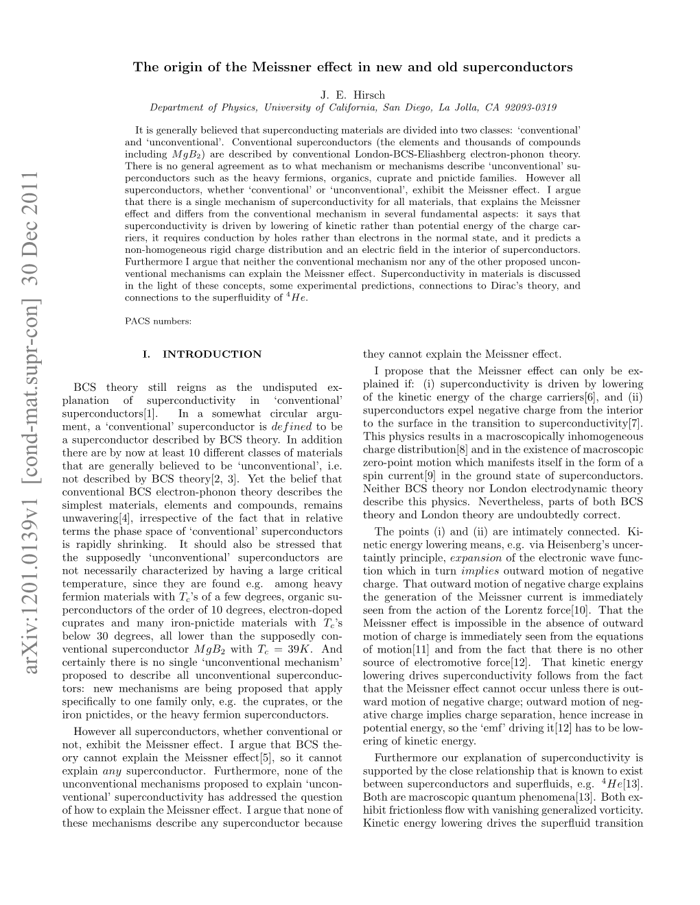 Arxiv:1201.0139V1 [Cond-Mat.Supr-Con] 30 Dec 2011 Eprtr,Snete R on ..Aogheavy Among E.G