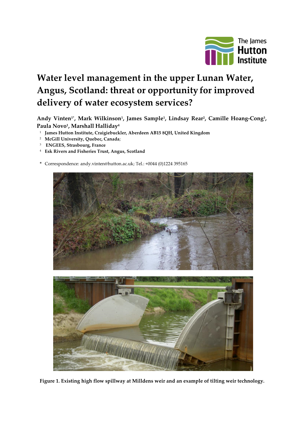 Water Level Management in the Upper Lunan Water, Angus, Scotland: Threat Or Opportunity for Improved Delivery of Water Ecosystem Services?