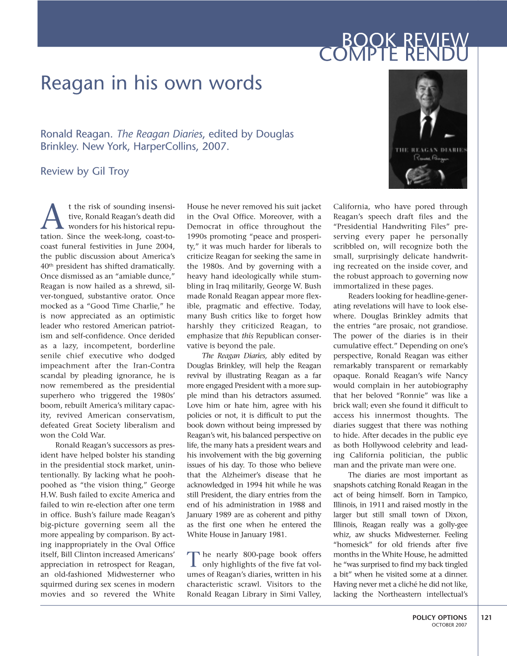 BOOK REVIEW COMPTE RENDU Reagan in His Own Words