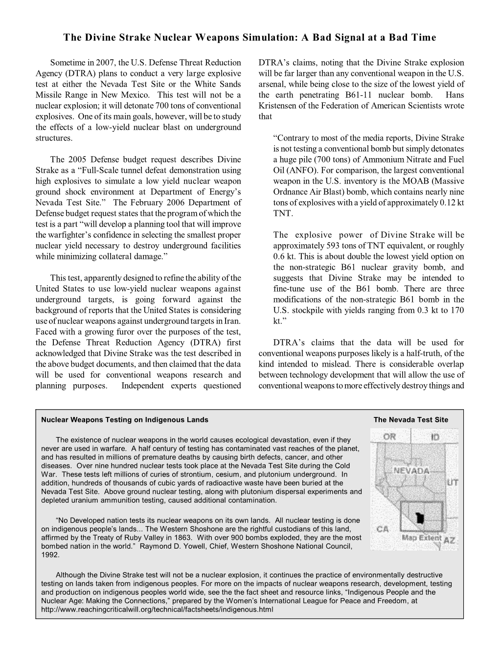 The Divine Strake Nuclear Weapons Simulation: a Bad Signal at a Bad Time