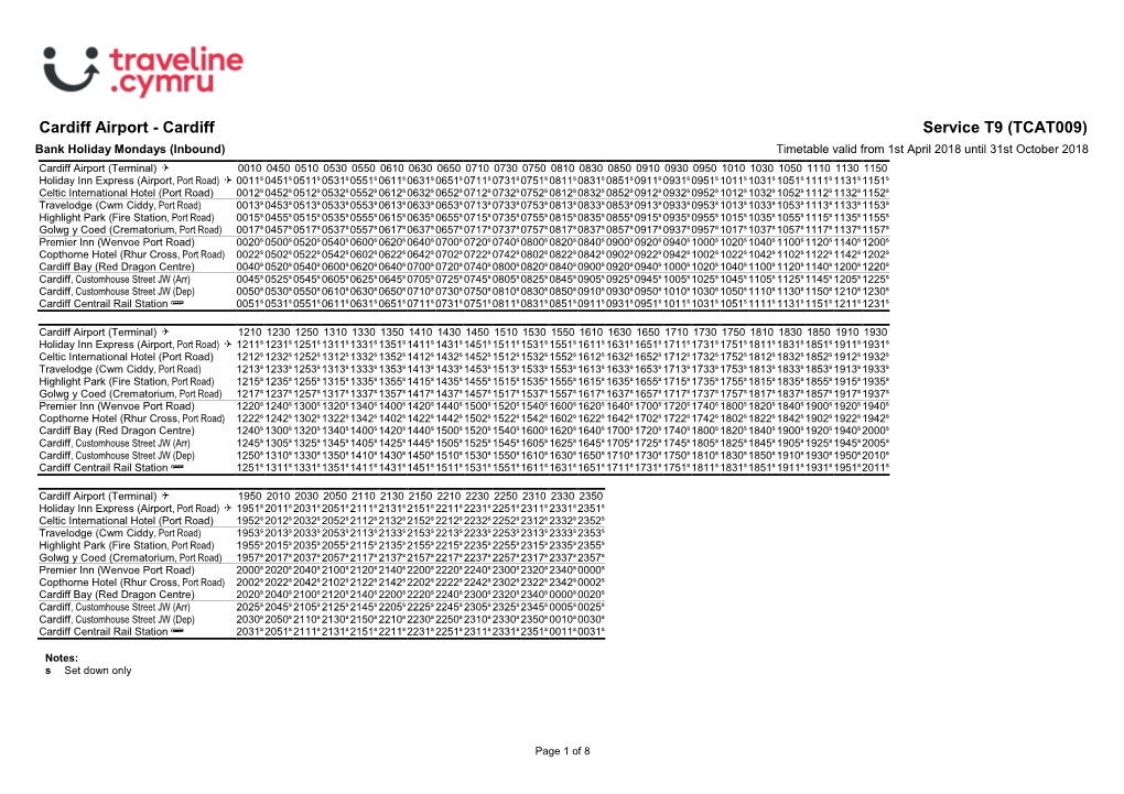 Traveline Cymru A4 Landscape Timetable