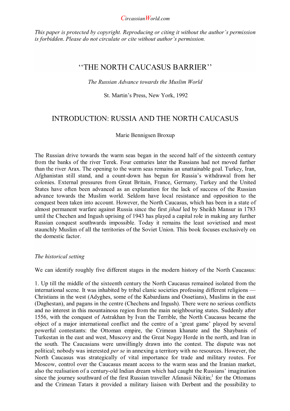 ''The North Caucasus Barrier''