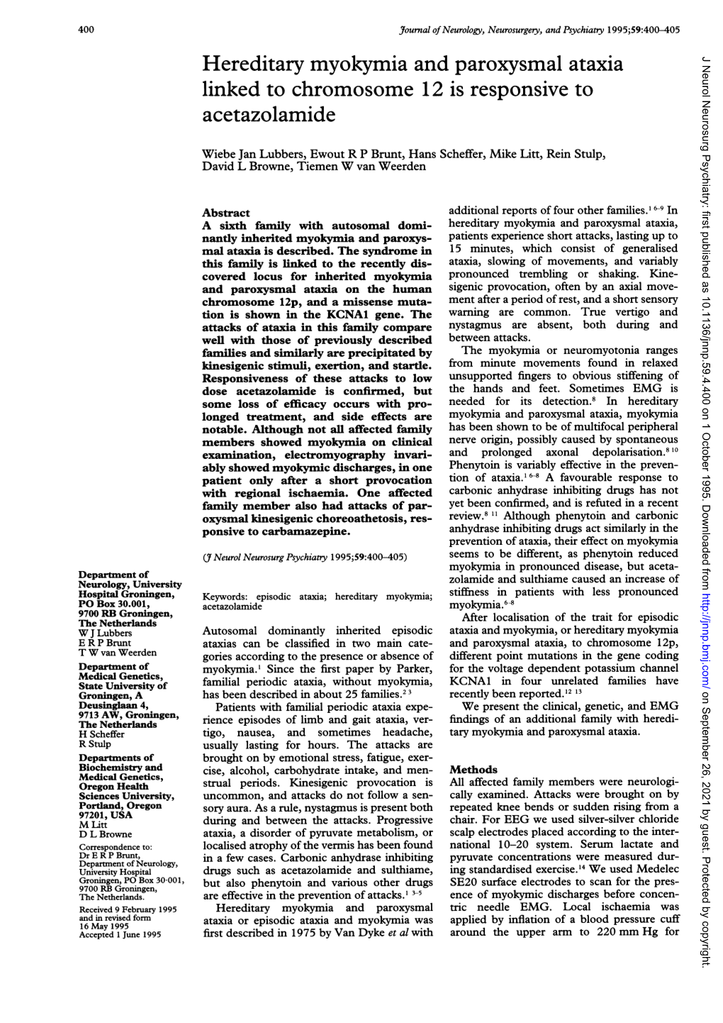 Hereditary Myokymia and Paroxysmal Ataxia Acetazolamide