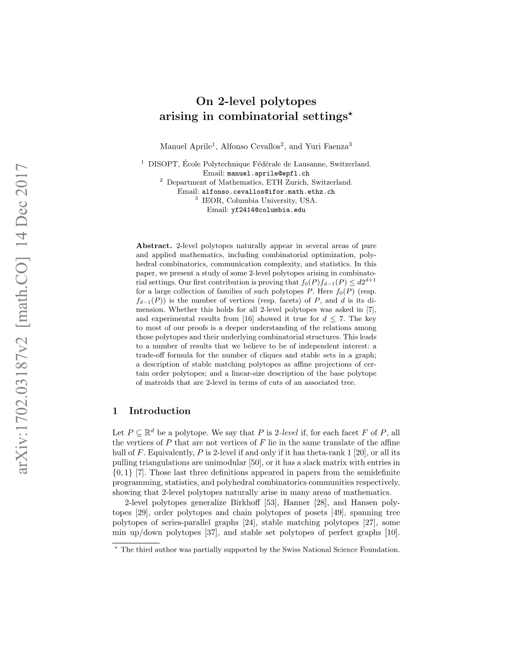 Arxiv:1702.03187V2 [Math.CO] 14 Dec 2017 {0, 1} [7]