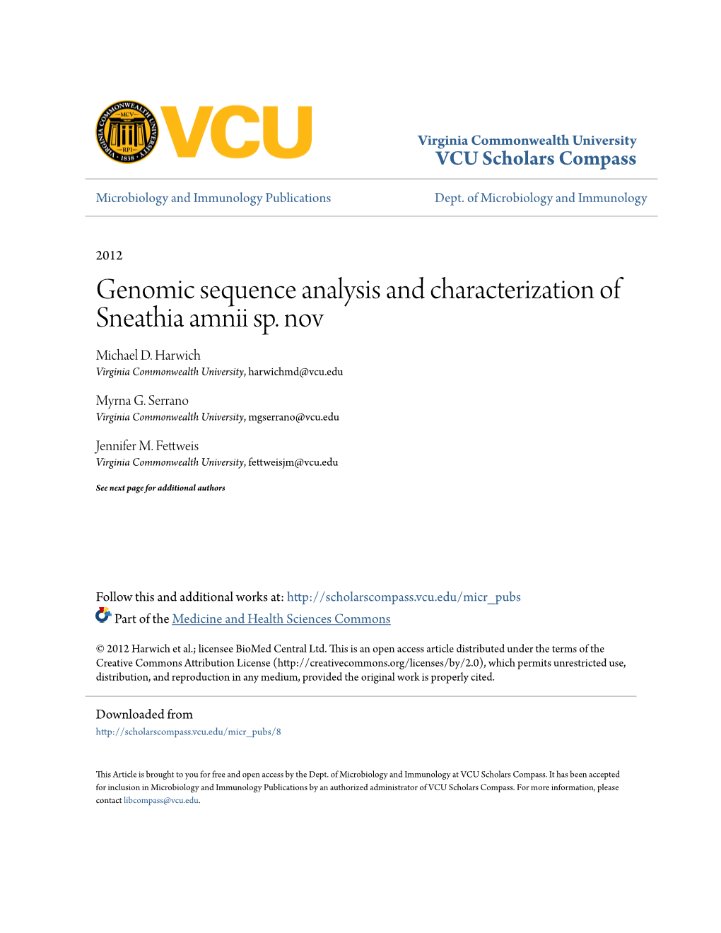 Genomic Sequence Analysis and Characterization of Sneathia Amnii Sp