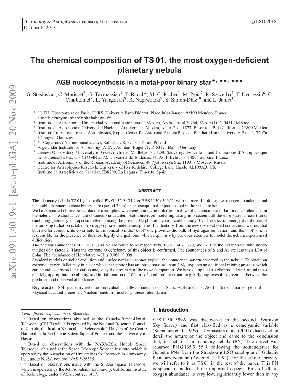 The Chemical Composition of TS 01, the Most Oxygen-Deficient Planetary