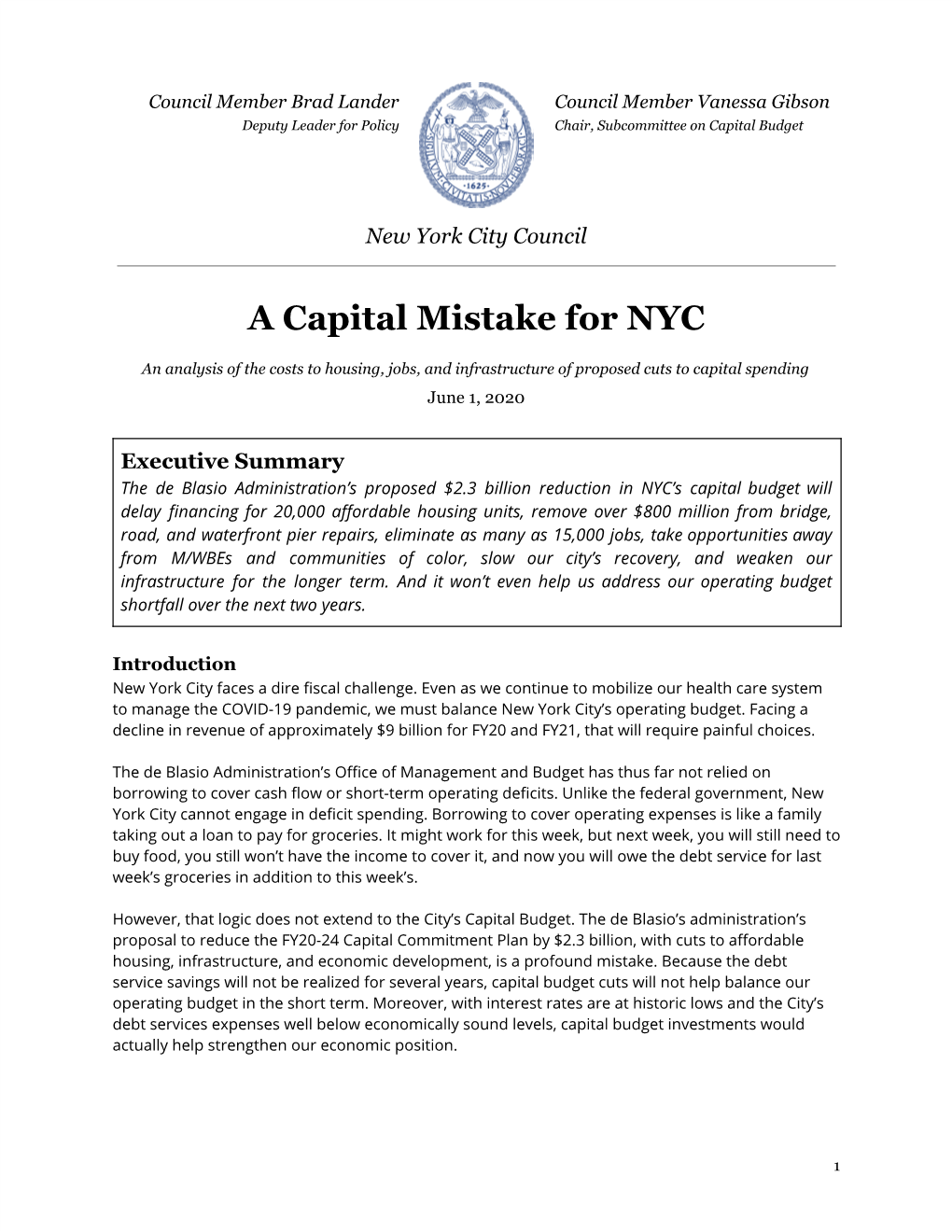 A Capital Mistake for NYC