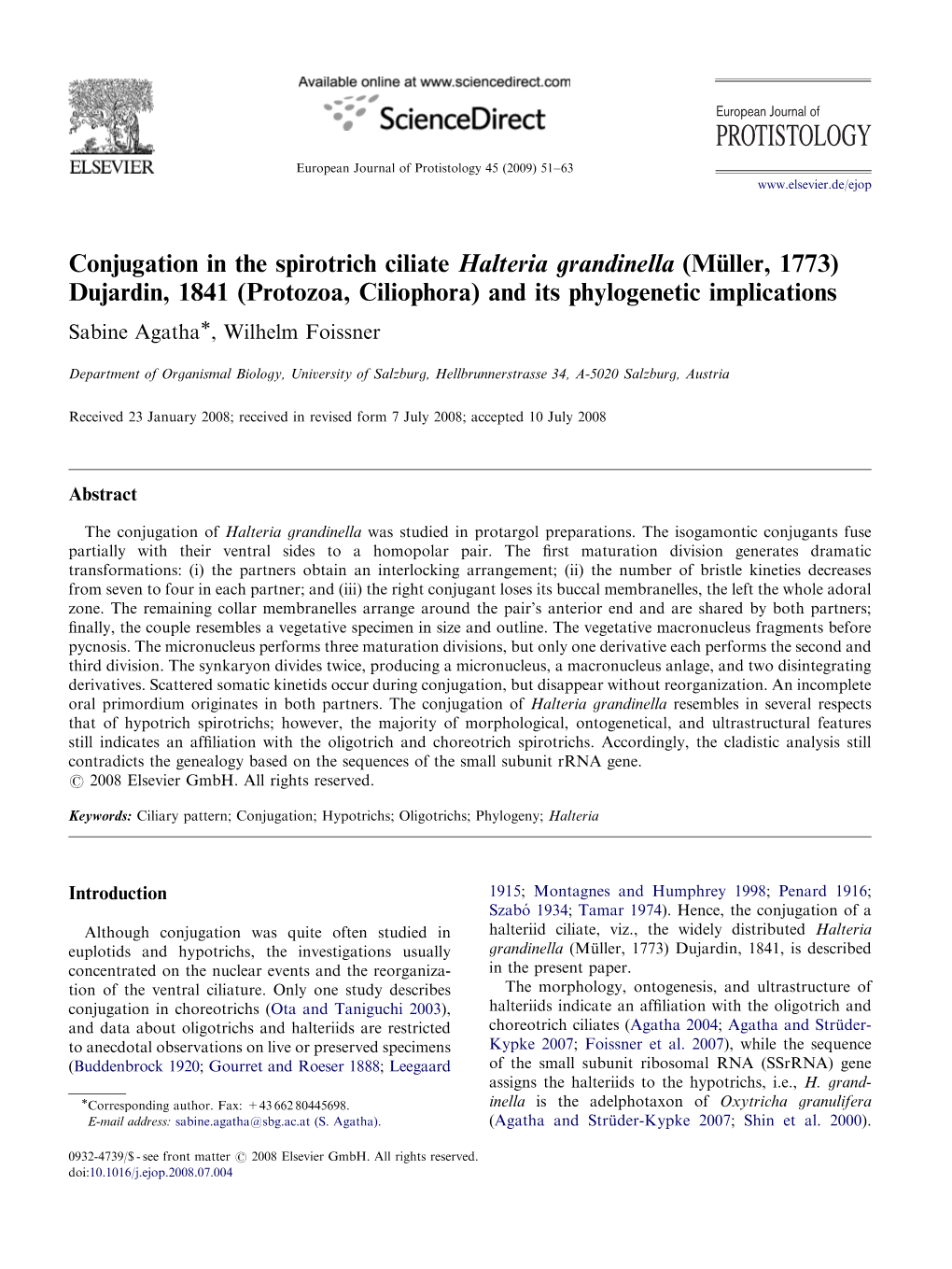 PROTISTOLOGY European Journal of Protistology 45 (2009) 51–63