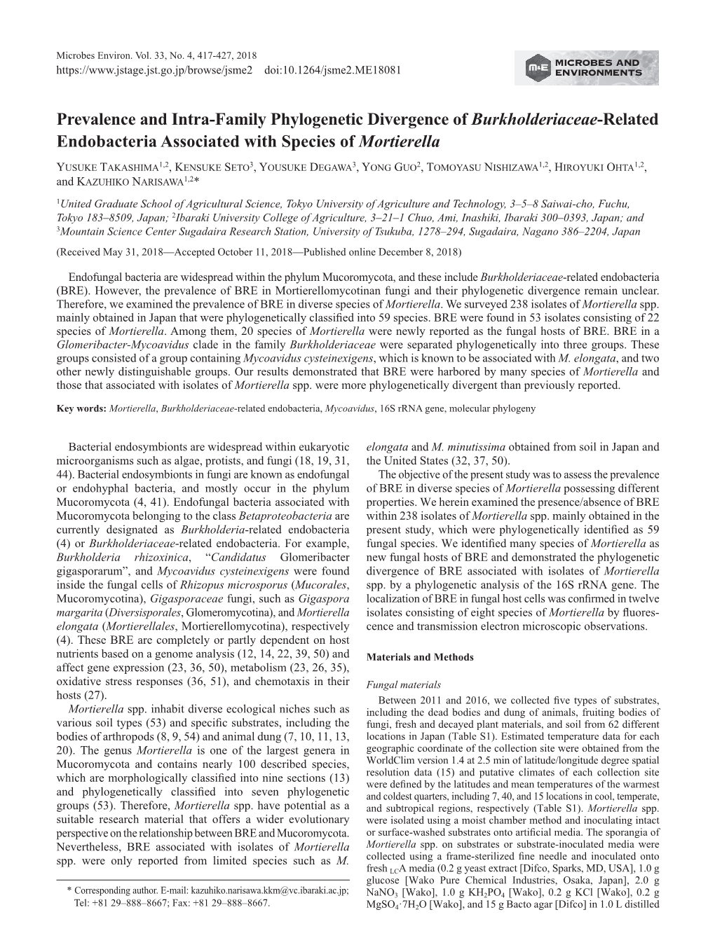 Prevalence and Intra-Family Phylogenetic Divergence of Burkholderiaceae-Related Endobacteria Associated with Species of Mortierella